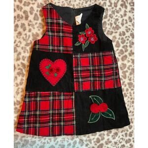 Corduroy W/ Appliqué & Embroidery Dress Girls 12 Months Red Black Christmas